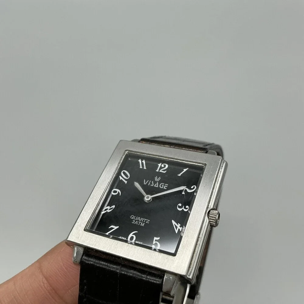Visage Womens Watch 29mm Black Square Dial Brown Leather Band New Battery